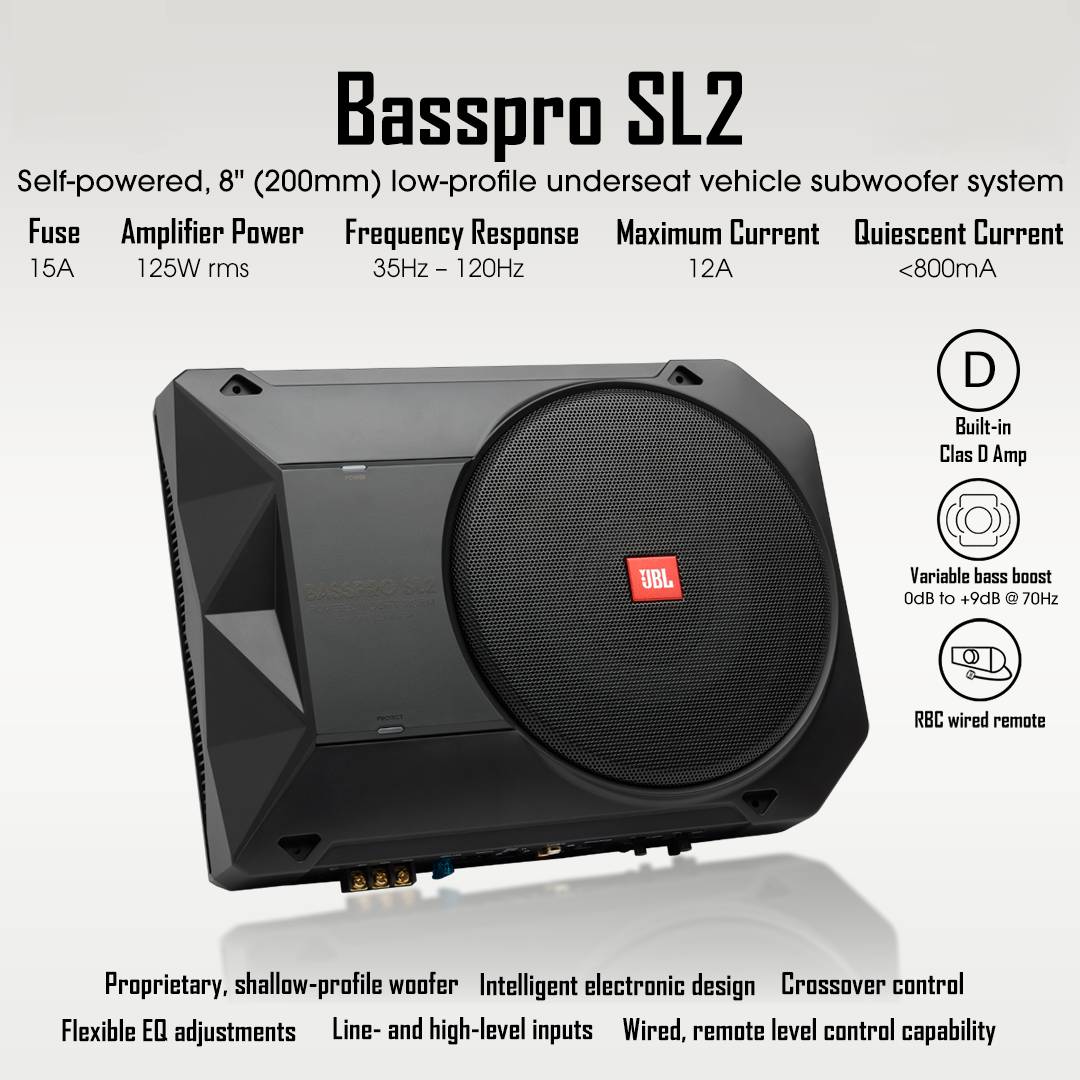 Kompakter Auto Bass JBL Basspro SL Aktiv-Subwoofer 200mm - Kompakt Für Auto- Untersitz 200mm Auto Subwoofer