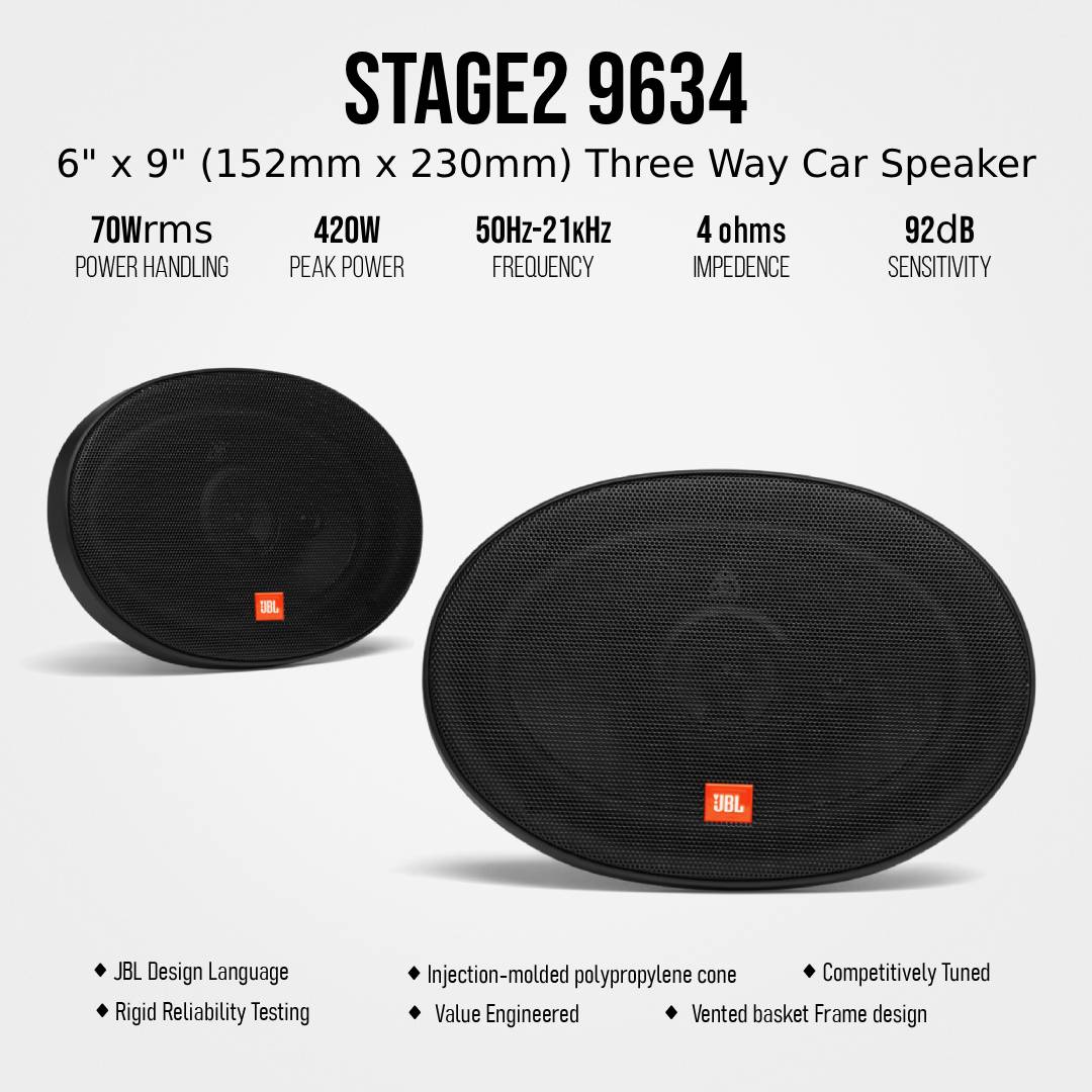 JBL Stage2 9634 6x9 Three-Way Car Speakers | Premium In-Car Audio